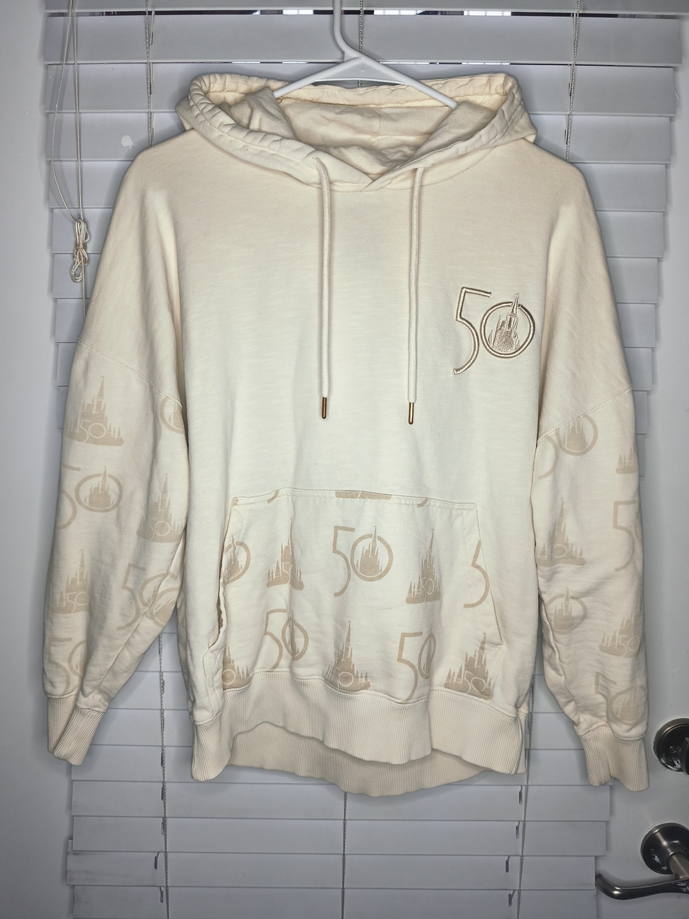 Disney Parks Walt Disney World 50th Anniversary Luxe Cream Hoodie Sweatshirt XS